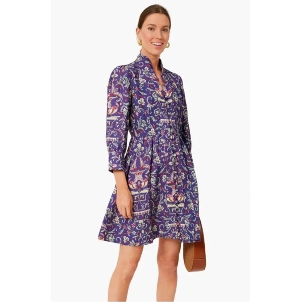 Tuckernuck Purple Floral Paisley Button Front Stand Collar Mini Dress Womens M
